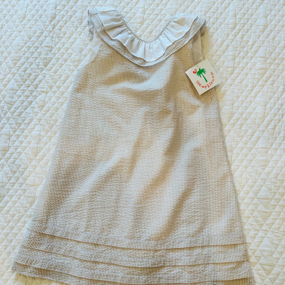 Shrimp and Grits Girl Khaki Seersucker Dress